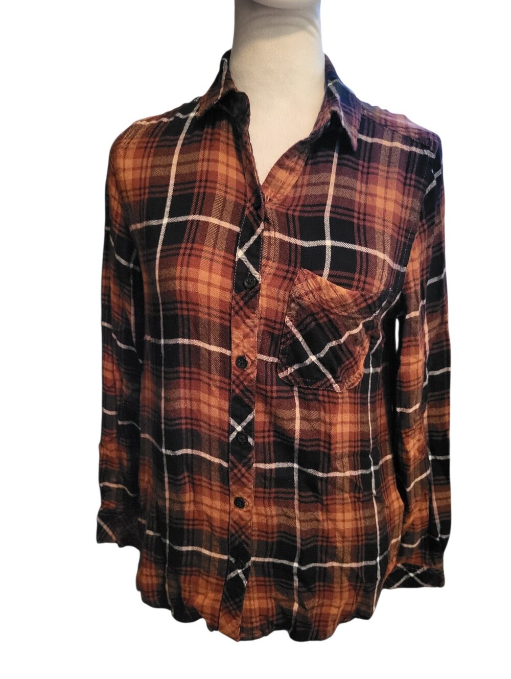 Beachlunchlounge Plaid Button-Up Shirt Orange/Black sz S